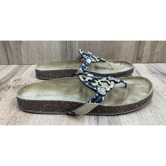Tory Burch Miller Cloud Snake Print  Thong Sandals Shoes Cork Flip Flops Size 11 - Picture 2 of 15